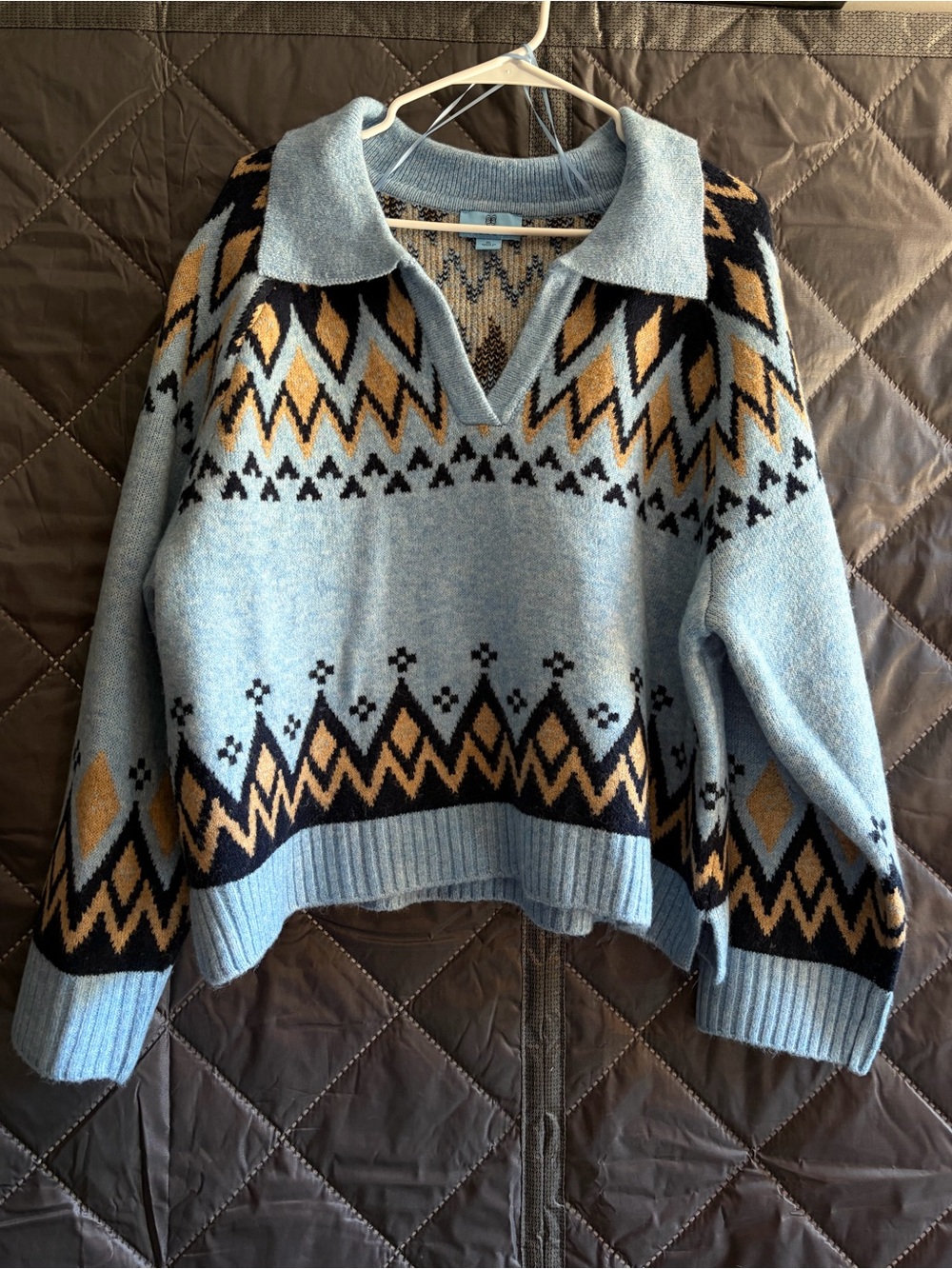 Light Blue Collared Geometric Knit Sweater